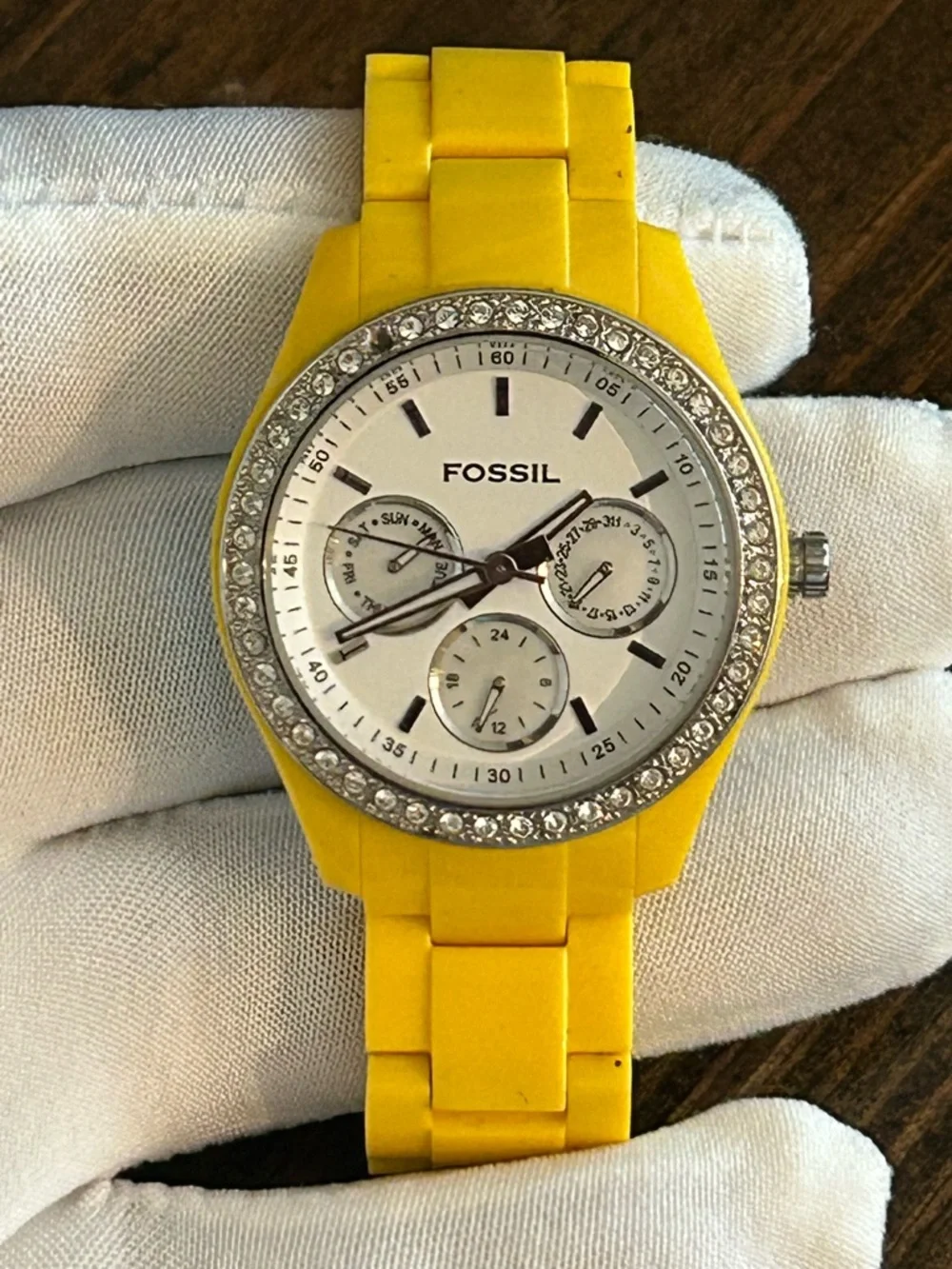 Fossil Yellow Band Watch with Crystal Bezel